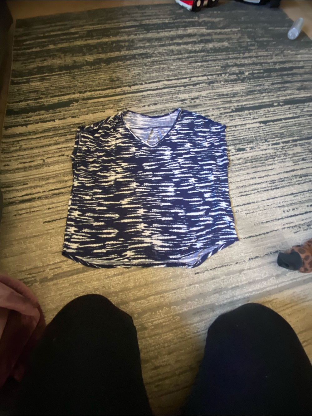 Girls Blue & White Patterned V-Neck Top